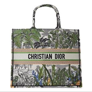 CHRISTIAN DIOR Canvas Embroidered Toile De Jouy Tropicalia Book Tote in Green